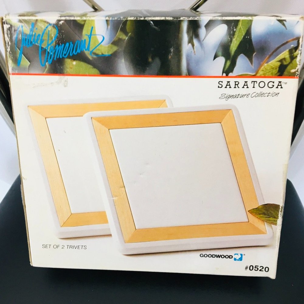 mid century NEW SARATOGA tile & wooded TRIVET set